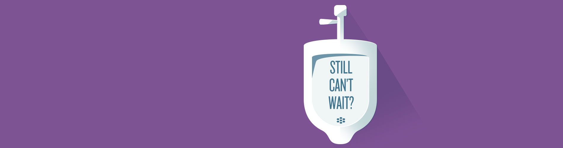 Illustration of urinals with "Still Can't Wait" text.