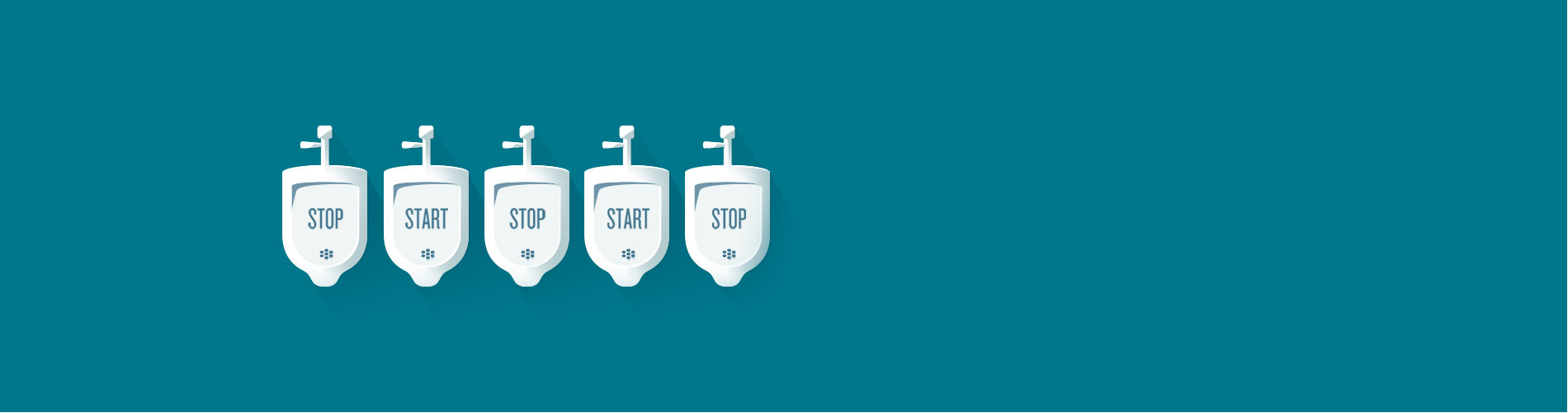 Illustration of urinals with alternating text of "Start" and "Stop"